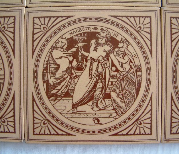 x9 Mintons pottery Shakespeare tiles 1880's